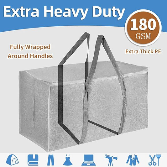 4 Pack-Extra Large Heavy Duty Moving Bags - Waterproof Storage Totes with Handles & Zippers, Foldable for College Dorm, Storage (Gray)