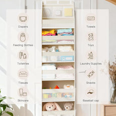 Criusia Over the Door Organizer, 6-Shelf Closet Hanging Storage with 13 Mesh Pockets, 55lbs Capacity Behind the Door Storage for Baby Nursery, Bathroom, Bedroom, and Dorm, Beige