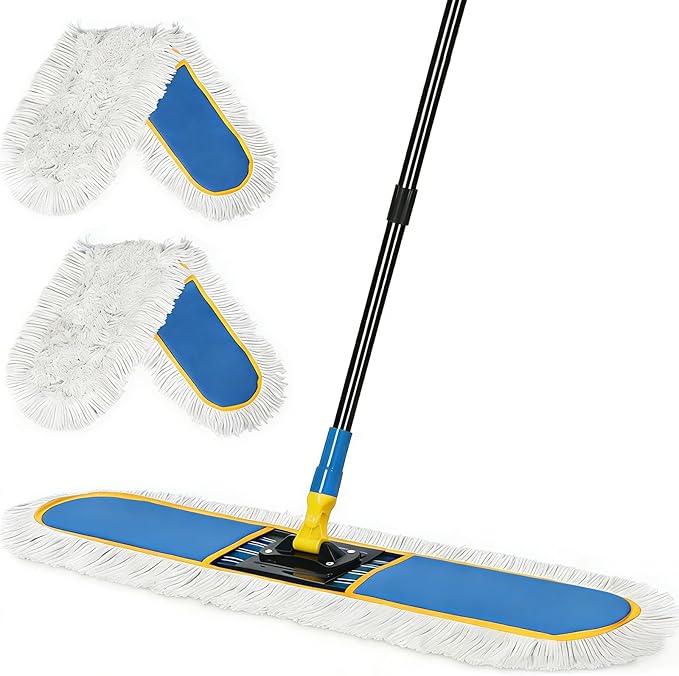 36" Commercial Dust Mop for Floor Cleaning with 2 Cotton Mop Pads, Heavy Duty Industrial Large Floor Duster,Wet Dry Mops for Hardwood Floors,Concrete,Marble, Laminate,Tile,Garage,Blue