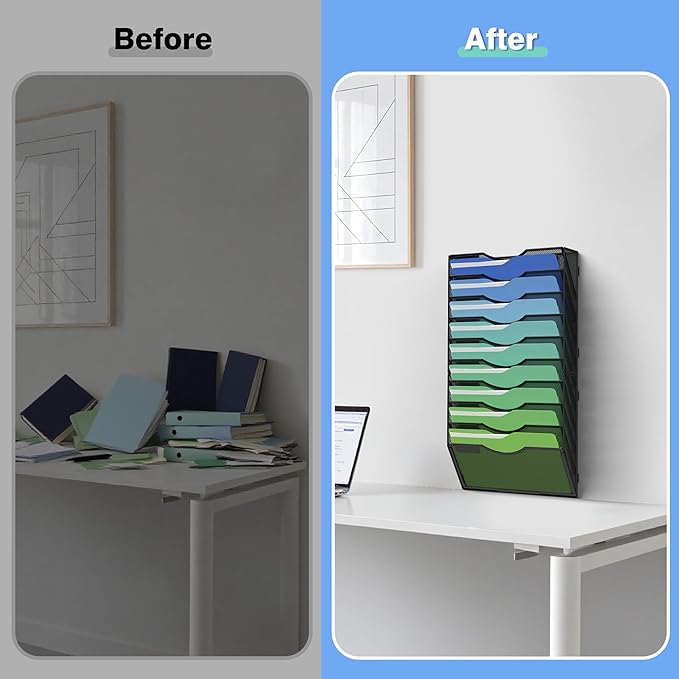 Kuntine.B Wall File Organizer (Black, 10 Tier)