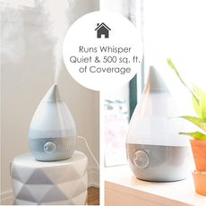 Crane Ultrasonic Teardrop Cool Mist Humidifier, Large 1 Gal Tank, Automatic Shut-Off, Baby Humidifiers for Nursery and Bedroom, Grey