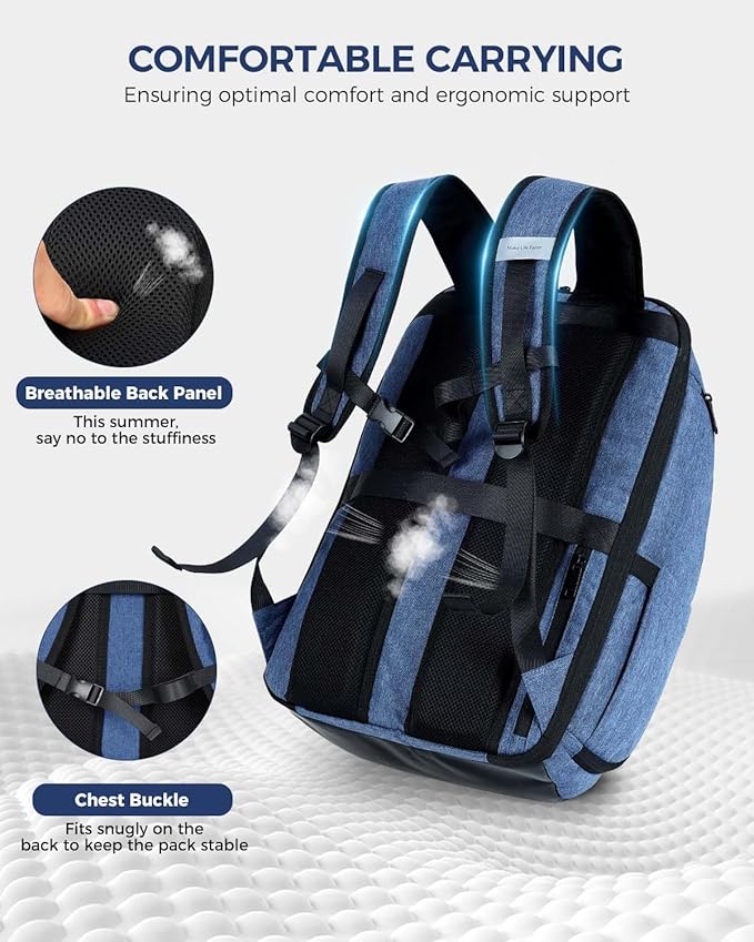 17 Inch Laptop Backpack for Men, Business Travel Anti-Theft Backpack with USB Charging Port, Water Resistant Computer Bag Carry On Flight Approved for Work College Weekender, Light Blue