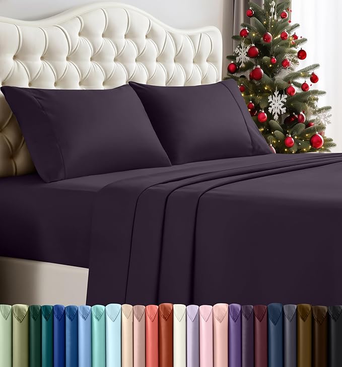 Utopia Bedding Full Sheet Set – 4 Piece Bed Sheets for Full Size Bed, Soft and Breathable Microfiber, Includes 1 Fitted Sheet, 1 Flat Sheet and 2 Pillowcases (Dark Purple)