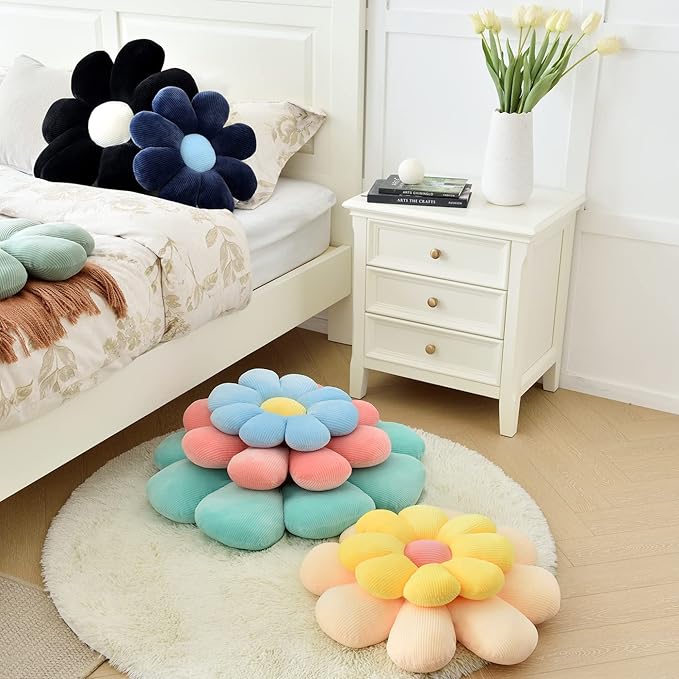 Sioloc Flower Pillow,Shaped Throw Pillow Butt Cushion Floor Pillow,Seating Cushion,Cute Room Decor & Plush Pillow for Bedroom Sofa Chair(Beige,15.7'')