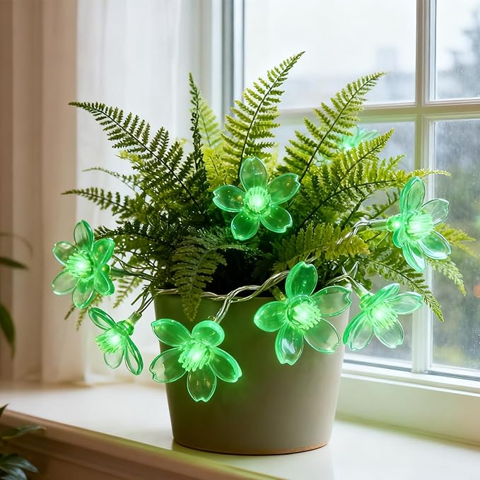 USB Battery Operated Flower String Lights, 10ft 30LED Fairy Cherry Blossom Light with Timer, Decorative Artificial Floral Lamp Indoor Bedroom Dorm Classroom Party Christmas Birthday Decor (Green)