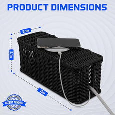 Cable Management Box, Handmade Rattan Cable Organizer, 2 Open Slots Cords Hider Box, Under Desk Cord Organizer for Computer Router USB Hub & Power Strip, Patent Pending, 13
