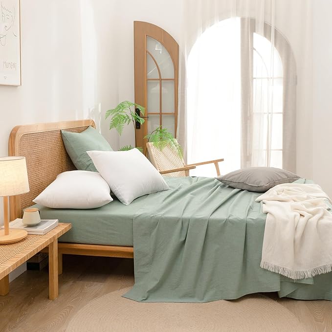BESTOUCH 100% Washed Cotton Pillowcase for Hair and Skin Linen Feel Soft Comfortable Breathable 2 Set Pillow Case with Envelope Closure Solid Bright White Standard 20x26 Inches