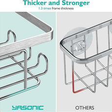 YASONIC Corner Shower Caddy, 3-Pack Adhesive Bathroom Caddy with Soap Holder and 12 Hooks, Rustproof Stainless Steel Shower Organizer, No Drilling Wall Mounted Shower Rack, Brushed Silver