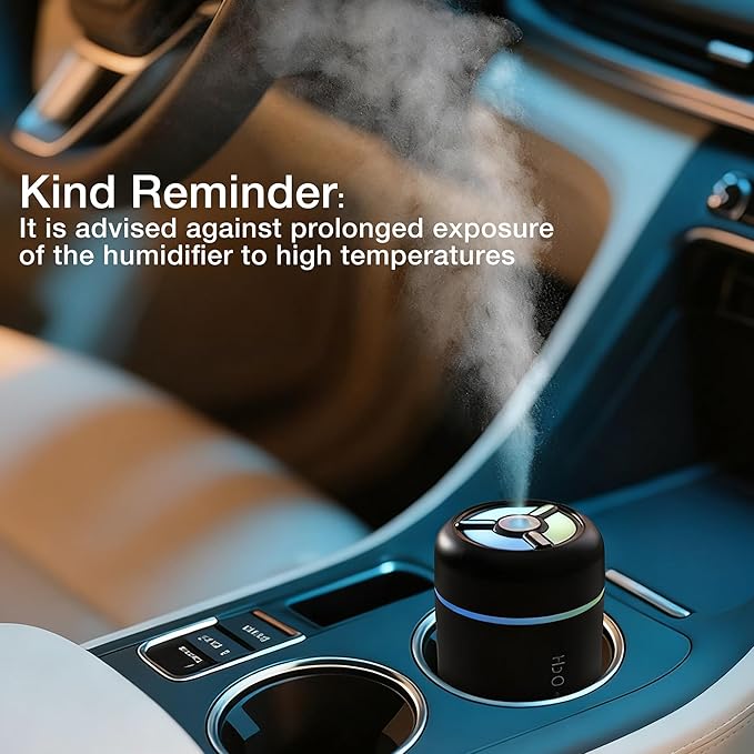 Portable Mini Humidifier, 300ml USB Cool Mist Small Humidifier with Colorful Lights. Perfect for Bedroom, Office, Plants, travel & Car (Black)
