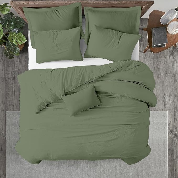 Kotton Culture 3 Pc 120" x 98" Duvet Cover Set Oversized King 100% Egyptian Cotton - 600 Thread Count Comforter Cover, Zipper Closure & Corner Ties - Fits Large King Inserts - Sage Green
