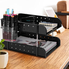 Stackable Letter Tray Papers Organizers, A4 Size Desk Organizer Tray for Letter Paper Stationery Desk Accessories, Plastic Black Paper Holder File Organizer for Office, School, Home (Dark Black)