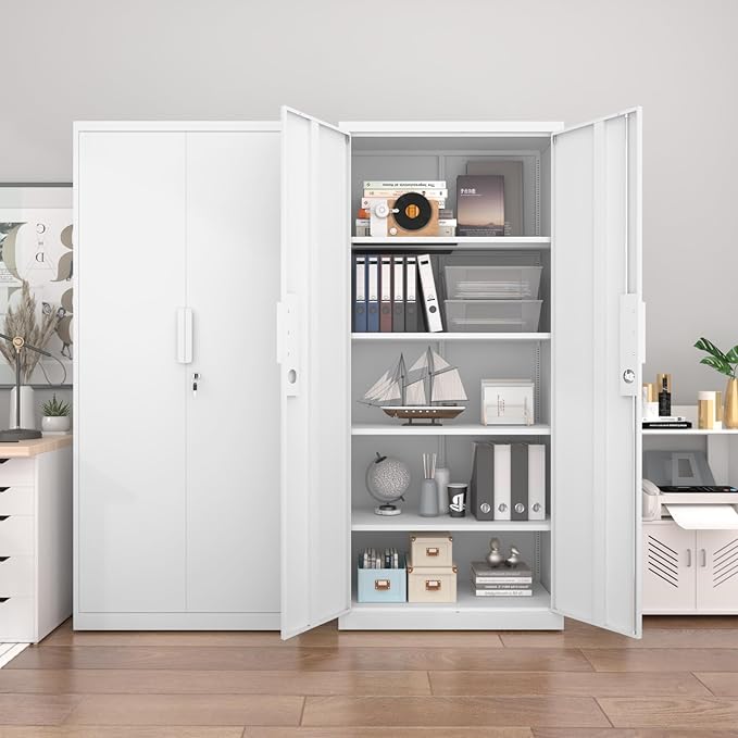 Metal Storage Cabinet with Doors and Adjustable Shelves,70.8" Lockable Garage Storage Cabinet with Lock for Home Office,Garage,School