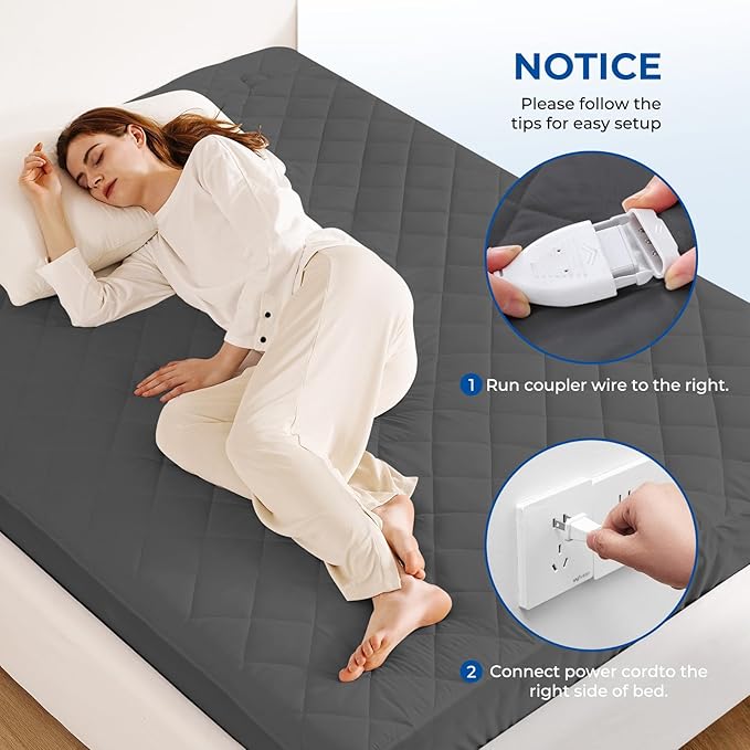 Heated Mattress Pad Full Size Quilted Heating Electric Bed Warmer Luxury Comfort Heat Mattress Pad Cover（10 Heat Setting | 1-12 Hours Auto Shut Off | with 8-21 Inch Deep Pocket）