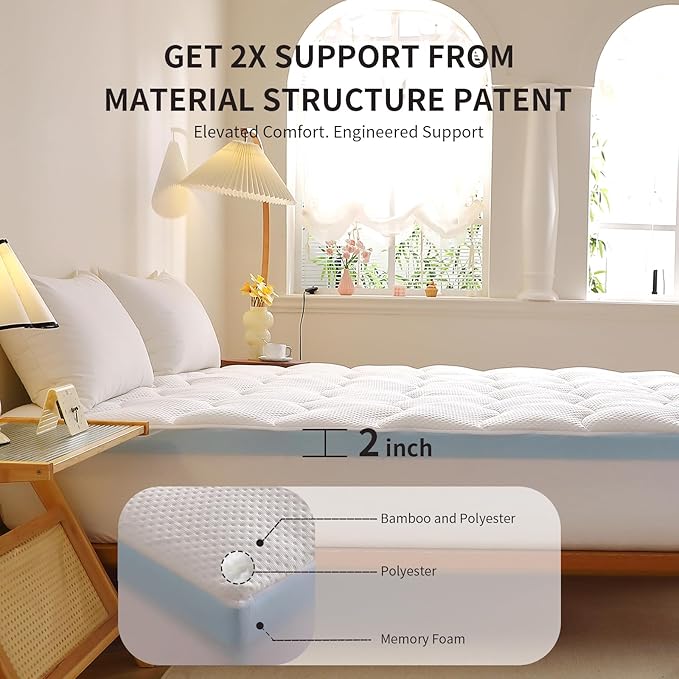 3 inch Dual Layer Full Mattress Topper for Back Pain Relief，2 Inch Cooling Gel Memory Foam Plus 1 Inch Pillow Top Mattress Pad Cover 15% Viscose Made from Bamboo, with 6-16 Inch Deep Pocket (Full)