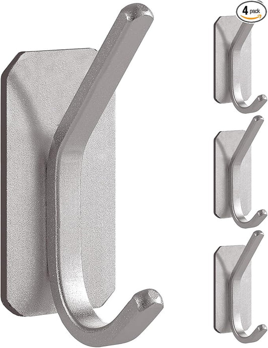 Paoli Heavy Duty Adhesive Hooks,Self-Adhesive Hooks Multiple Colors and Styles 30 lb Maximum Load for Home Schools and Offices (4pc, Silver)