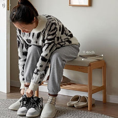 Solid Wood Shoe Bench Assembled, Shoe Rack Bench with Cushion for Entryway, Living Room, Bedroom, Hallway, 11.8