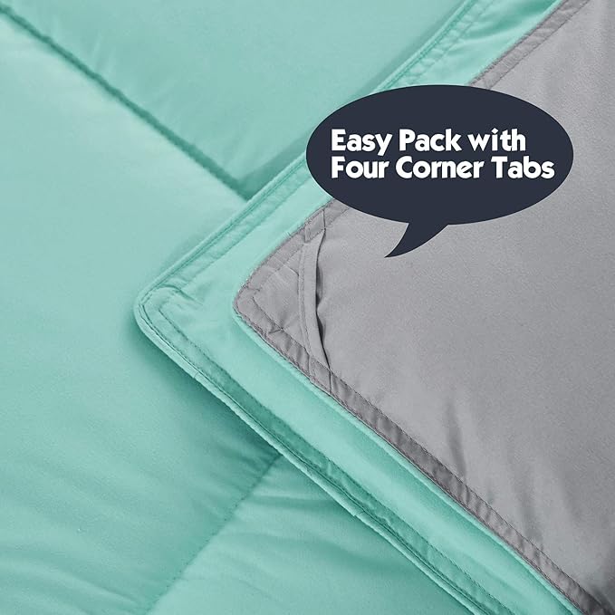 HIG Reversible Lightweight Comforter - All Season Down Alternative Summer Duvet Insert Blue Quilted Bedding Comforters with Corner Tabs Full/Queen Size Aqua Blue/Light Grey