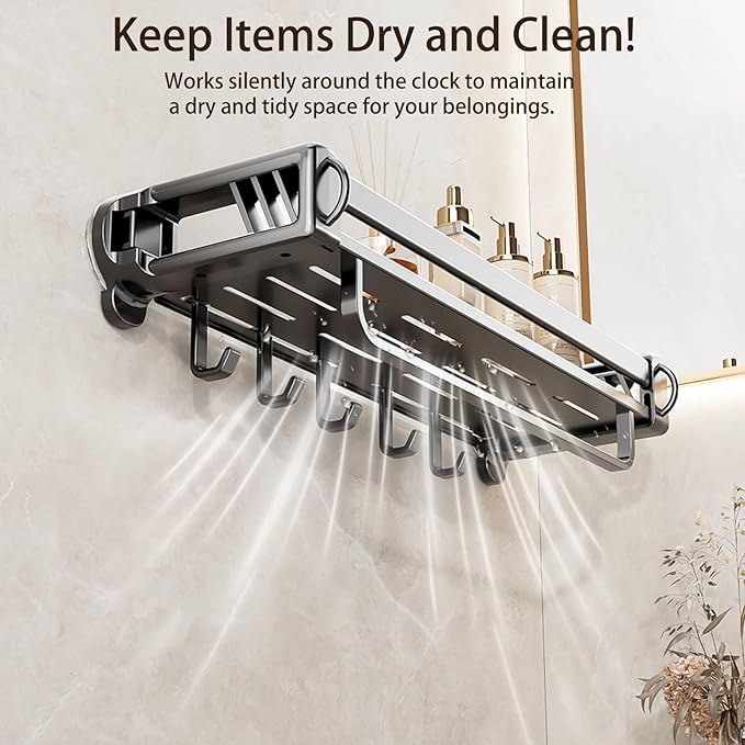 20" Shower Caddy Suction Cup, Concealed Shower Shelves Suction Cup with Hooks & Towel Bar, NO-Drilling Suction Shelf for Bathroom & Kitchen - Gray
