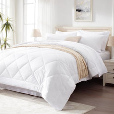 Love's cabin Queen Comforter Set White, 7 Pieces Queen Bed in a Bag, All Season Bedding Sets with 1 Comforter, 1 Flat Sheet, 1 Fitted Sheet, 2 Pillowcase and 2 Pillow Sham