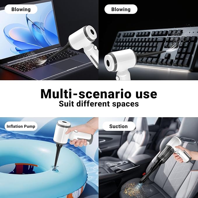 MINI Cordless Handheld Vacuum Cleaner, 6500PA Powerful Suction, Mini Air Duster Blower & Inflator for Car, Home, Keyboard, Swimming Ring - White