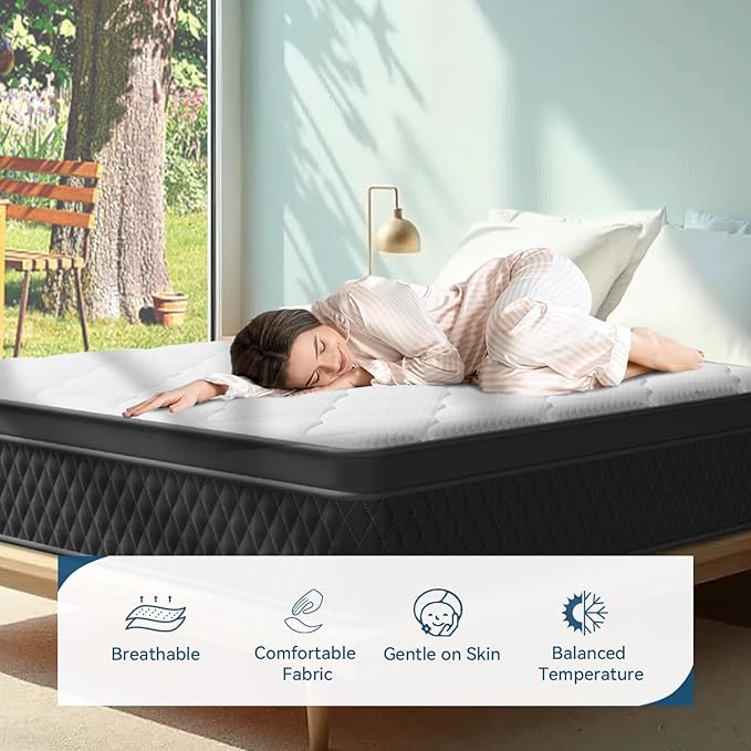Full Mattress, 10 Inch Hybrid Memory Foam Mattress in a Box, Pressure Relief, Pocket Springs for Motion Isolation, Medium Firm Support, CertiPUR-US Certified, Fiberglass Free