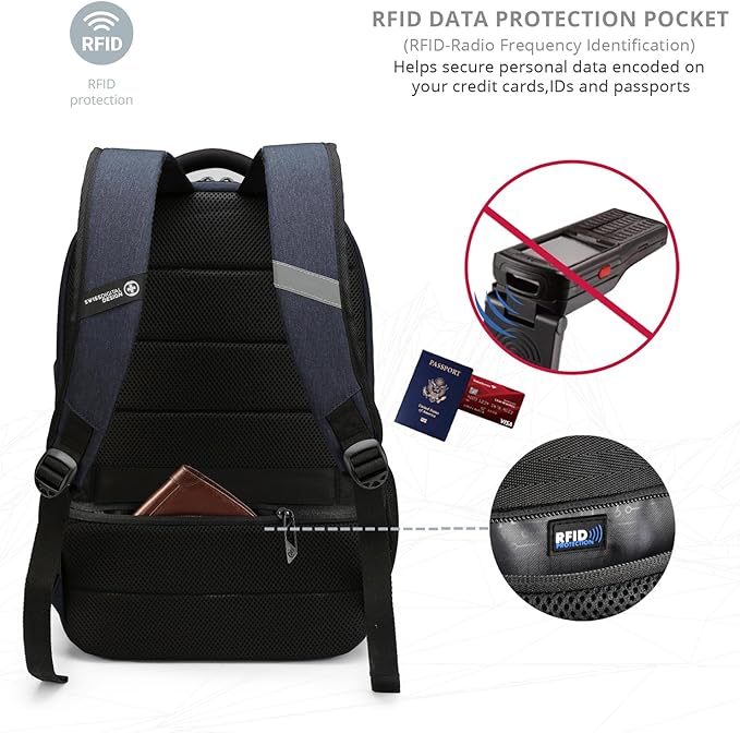 Swissdigital Design Travel Laptop Backpack for Men and Women, Business Backpack with USB Charging Port for Fits 16 Inch Notebook, Blue | SD1670-12