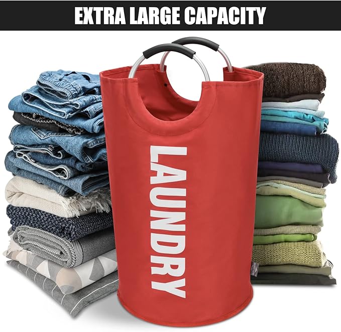 DOKEHOM 125L X-Large Collapsible Washing Laundry Basket Bag (7 Colors) for Bedroom, Fabric (Red, XL)