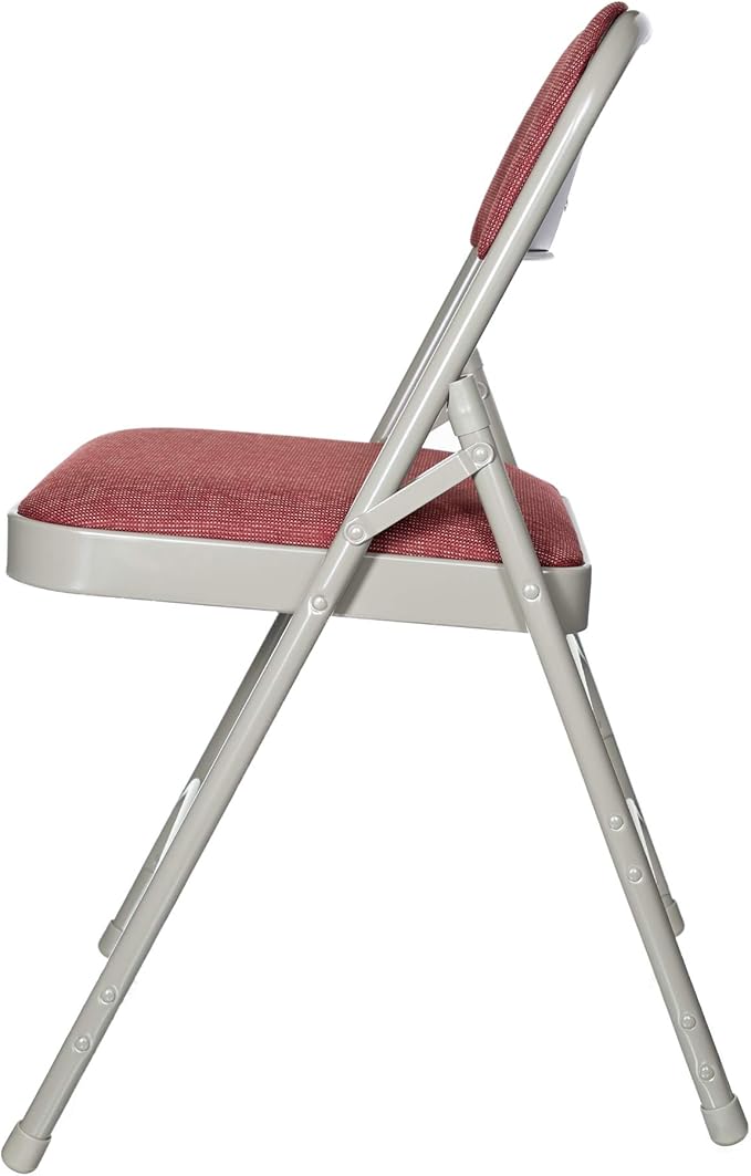OEF Furnishings OEF2300 Series Heavy-Duty Premium Fabric Padded Upholstery Double-Hinged Triple-Braced Folding Chairs (4-Pack, Crimson Red/Gray)