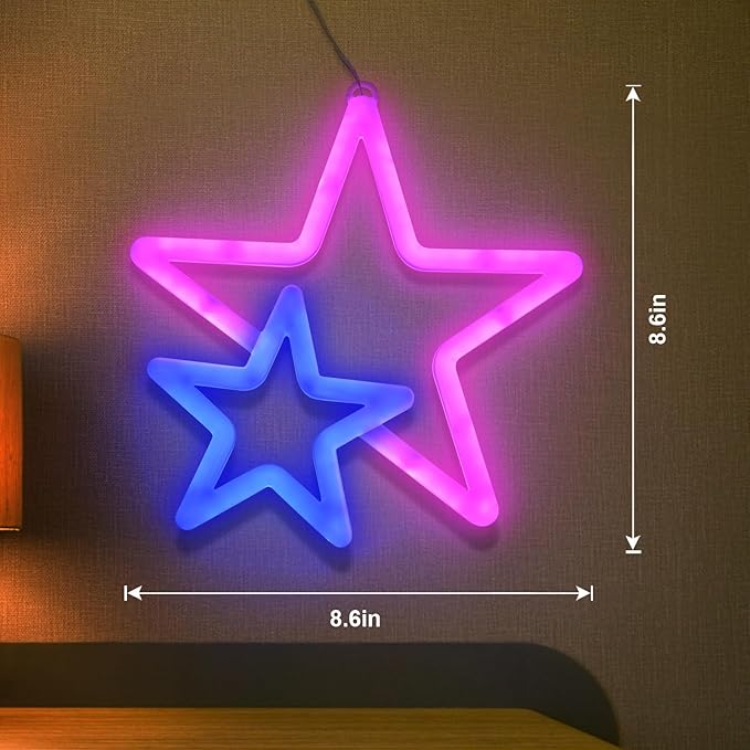 BRIGHTDECK Star Neon Signs, Pink Neon Lights for Wall Decor, Battery Operated or USB Powered Decorations Lights, LED Wall Décor for Birthday Gift, Wedding, Party, Home Decor