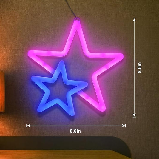 BRIGHTDECK Star Neon Signs, Pink Neon Lights for Wall Decor, Battery Operated or USB Powered Decorations Lights, LED Wall Décor for Birthday Gift, Wedding, Party, Home Decor