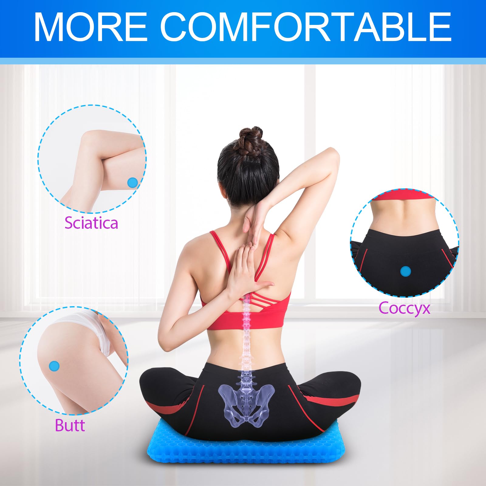 Gel Seat Cushion for Long Sitting (Large & Thick), Soft & Breathable, Gel Cushion for Wheelchair, Gel Chair Cushion for Hip Pain, Gel Seat Cushion for Office Chair (Black Cover) Dormly