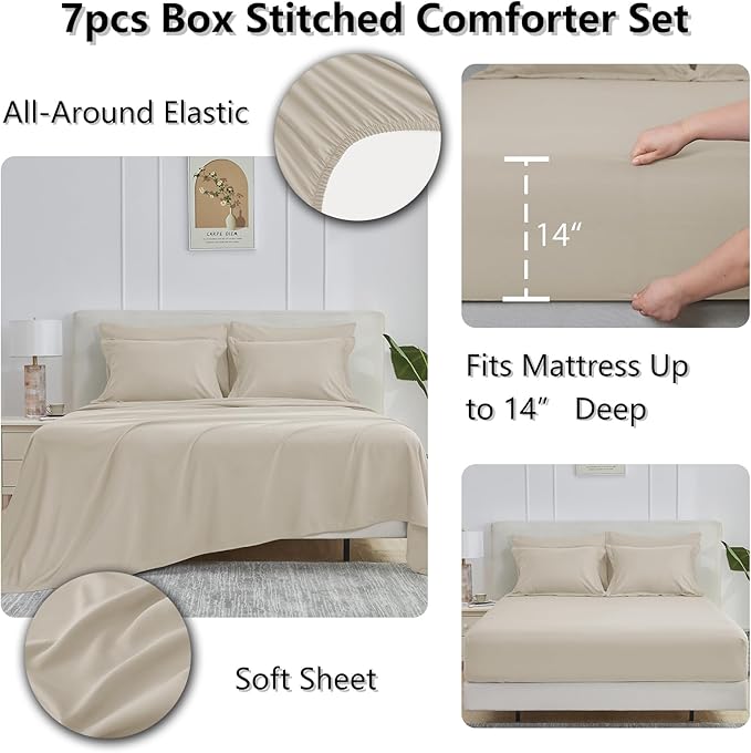 CozyLux Full Size Comforter Sets Oatmeal - 7 Pieces Bed in a Bag Full, Oeko-Tex Certified Bed Set, All Season Soft Bedding Set with Down Alternative Comforter, Sheets, Pillowcases & Pillow Shams