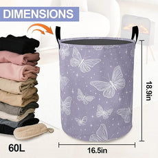 Groovy Butterfly Laundry Basket,Purple Oxford Cloth Laundry Hamper With Handle Foldable Portable Clothes Storage Basket Storage Bag For Laundry Room/Bathroom/Bedroom/Dormitories