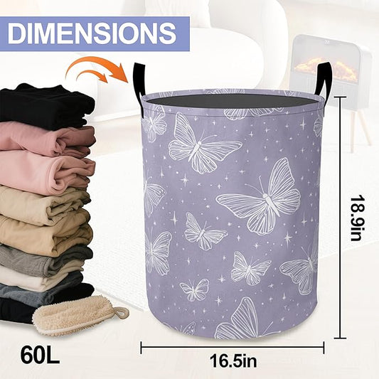 Groovy Butterfly Laundry Basket,Purple Oxford Cloth Laundry Hamper With Handle Foldable Portable Clothes Storage Basket Storage Bag For Laundry Room/Bathroom/Bedroom/Dormitories