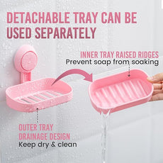 TAILI Soap Dish Bar Holder Suction Cup,SoapSaver with Powerful Vacuum Suction,Sponge Holder for Shower,Bathroom,Tub andKitchen Sink,Universal Shower Accessories,Drill-Free,Removable,2 Pack,Pink