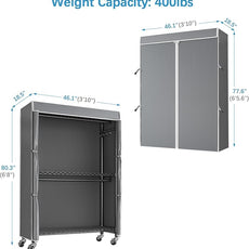 VIPEK R2C Plus Heavy Duty Rolling Garment Rack with Cover Clothing Racks for Hanging Clothes Portable Closets with Adjustable 3 Wire Shelves, Double Rods, Black Rack with Grey Upgarded Polyester Cover