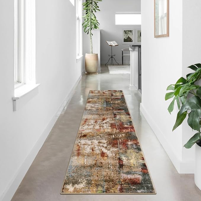 Lahome Washable Runner Rug with Rubber Backing- 2x8 Rug Runners for Hallways Non Slip Kitchen Rugs Non Skid, Modern Abstract Carpet Runner Indoor Floor for Bathroom Entrance Living Room Bedroom,Red