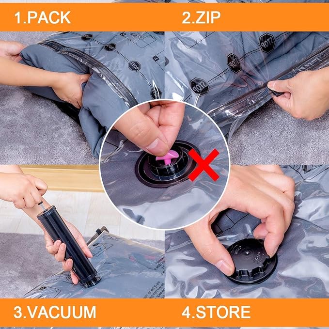 6 XX Large Vacuum Storage Bags, Space Saver Sealer Compression Bags for Blankets, Comforters, Pillows, Clothes Storage