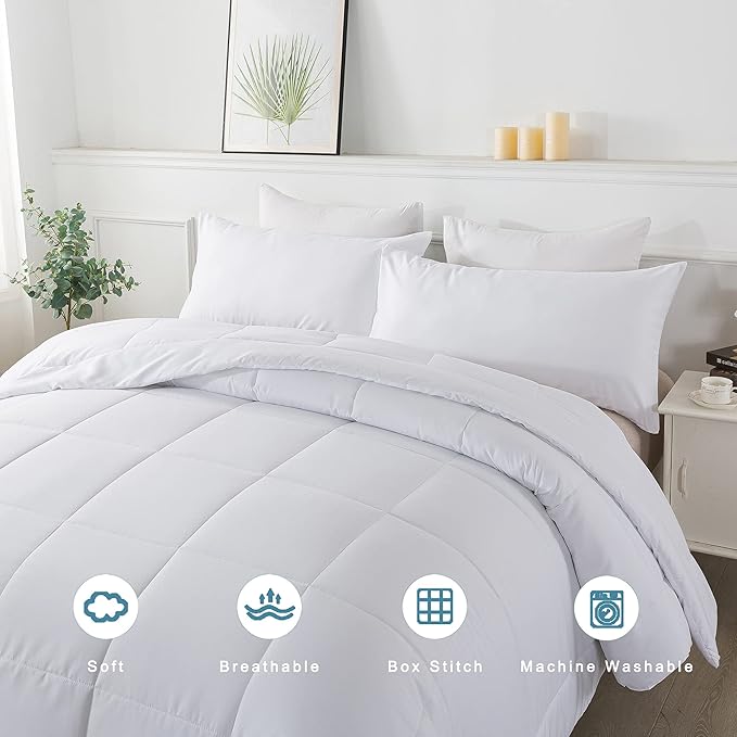DOWNCOOL King Size Comforter Set -All Season Bedding Comforters Sets with 2 Pillow Cases -3 Pieces Bed Set Down Alternative King Bedding Set -White King Comforter Set(102"x90")