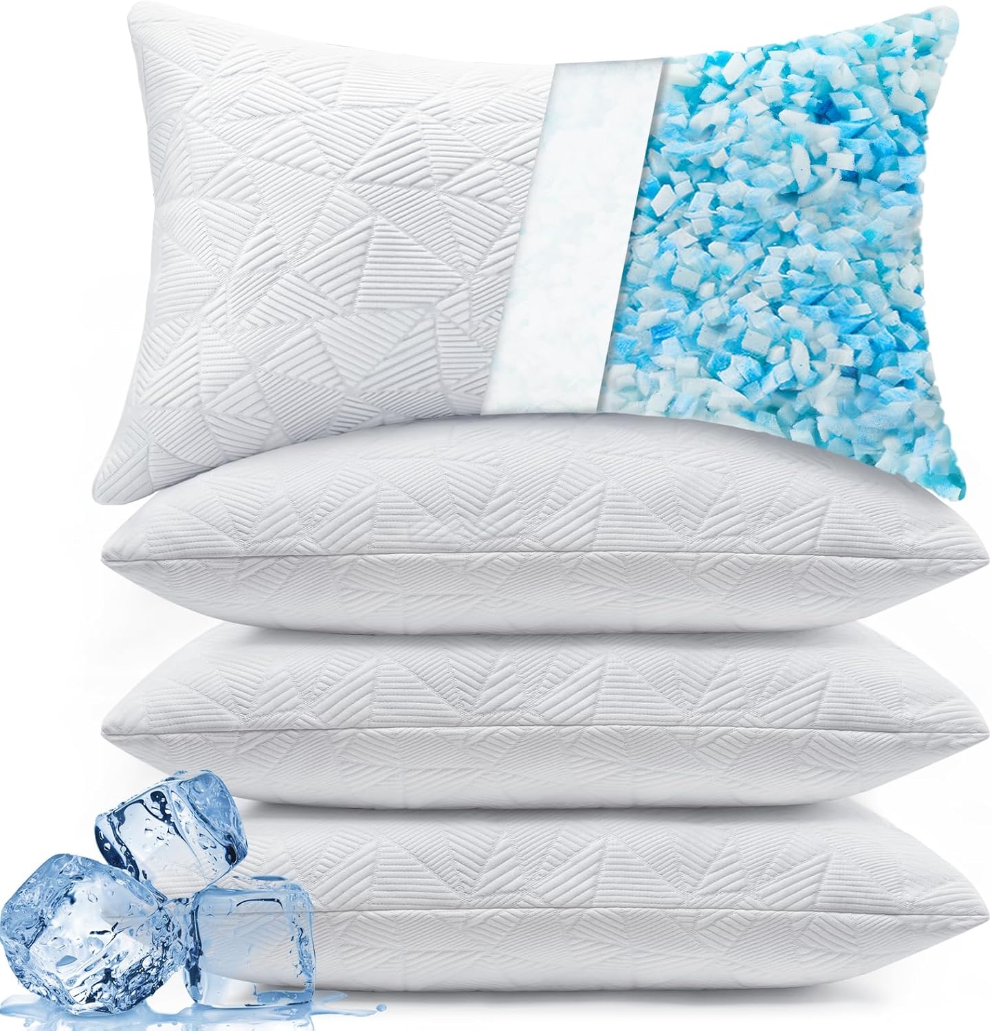 BETU Standard Pillow, Cooling Shredded Memory Foam Pillow for Hot Sleepers College Dorm Room Essentials, Adjustable Firm Gel Cool Pillow for Back Pain and Side Sleeping, Birthday Gifts for Boyfriend Dormly
