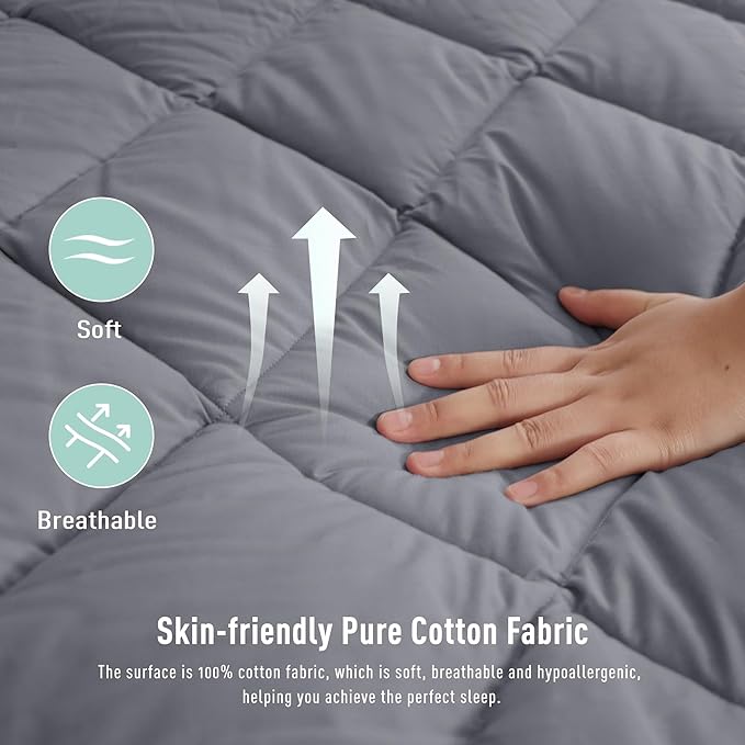 Twin Size Mattress Pad Cotton Top Mattress Cover for College Dorm Quilted Fitted Mattress Protector with 18-22" Deep Pocket Down Alternative Fill Noiseless & Breathable (Twin, Dark Gray)