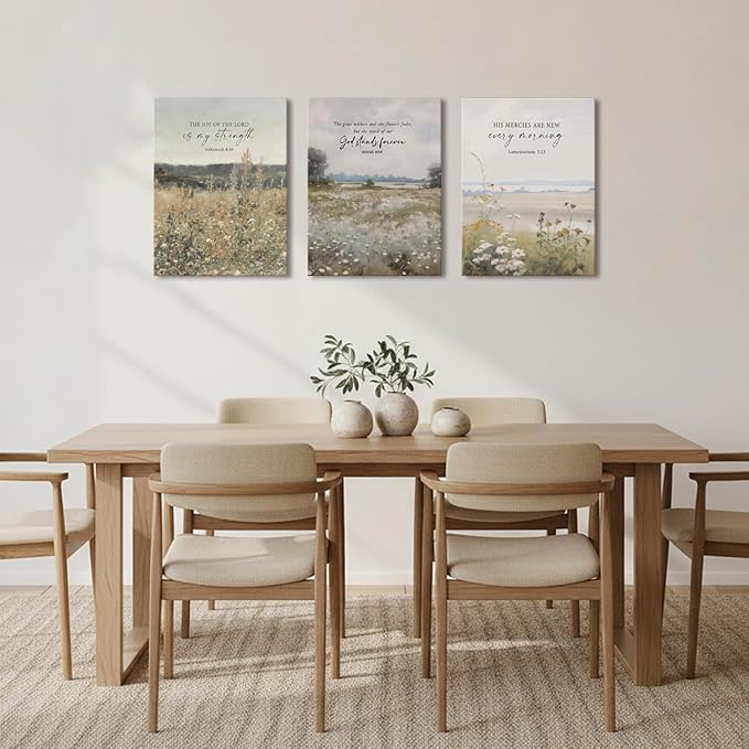 3Pcs Framed Bible Verse Wall Art Christian Floral Landscape Scripture Prints Decor Inspirational Religious Canvas Artwork Farmhouse Botanical Faith Quotes for Living Room Bedroom Church 12"x16"