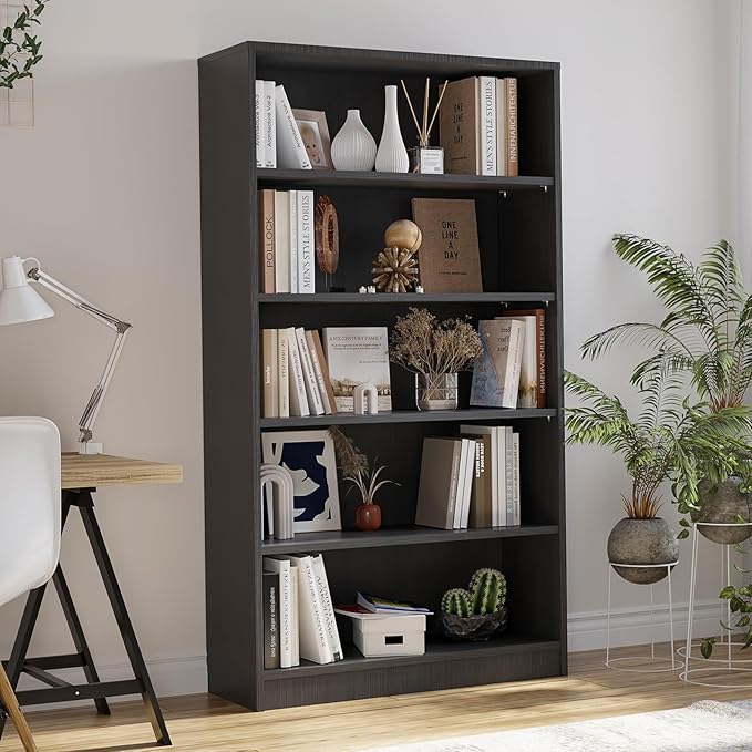 Farini 5 Shelf boockase Display Bookcase Freestanding Wooden Bookshelves for Home Office Living Room,60 Inch Height,Grey