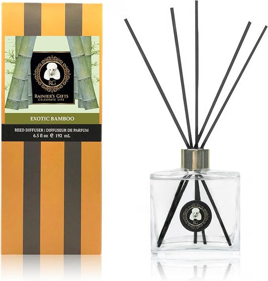 Rainier’s Gifts Reed Diffuser Set (Exotic Bamboo) - Scented Oil Diffuser Sticks - Home Fragrance Aromatherapy Air Freshener 6.5 fl oz