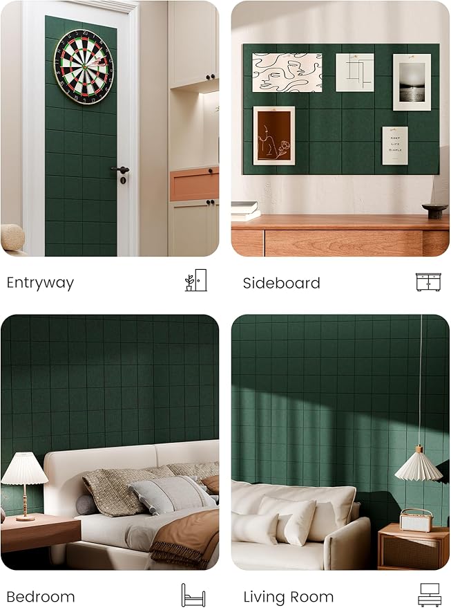 Bumusty Large Felt Bulletin Board 48" x 36" Cork Board Alternative - 6 Pack with 40 Safe Removable Adhesive Tabs, Cork Boards for Walls Cork Board for Home Office Classroom Pin Board (Aurora Green)