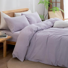 BESTOUCH Duvet Cover Set 100% Washed Cotton Linen Feel Super Soft Comfortable Chic Lightweight 3 PCs Home Bedding Set Solid Taro Purple Super King