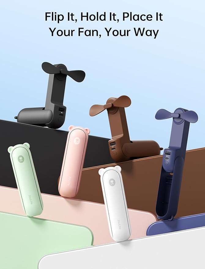 JISULIFE Handheld Mini Fan, 3 IN 1 USB Rechargeable Portable Fan [12-19 Working Hours] with Power Bank, Flashlight, Pocket Design for Travel/Summer/Concerts/Lash, Gifts for Women (Tropical Coral)