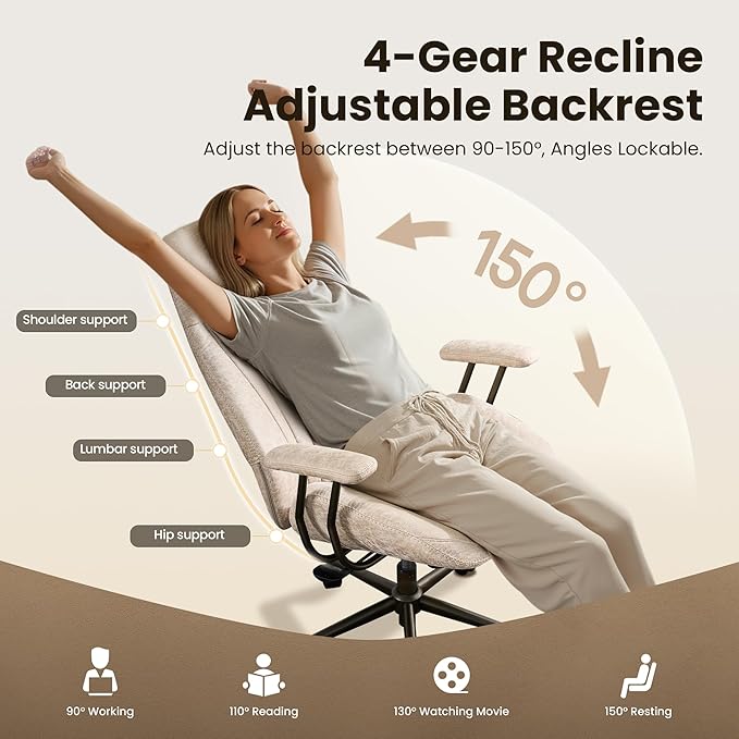 Home Office Desk Chair, Mid-Century Modern Office Chair with Adjustable Lumbar Support, Adjustable Height Executive Task Chair with 360 Rolling Swivel for Meeting Study Room(High Back, Beige)
