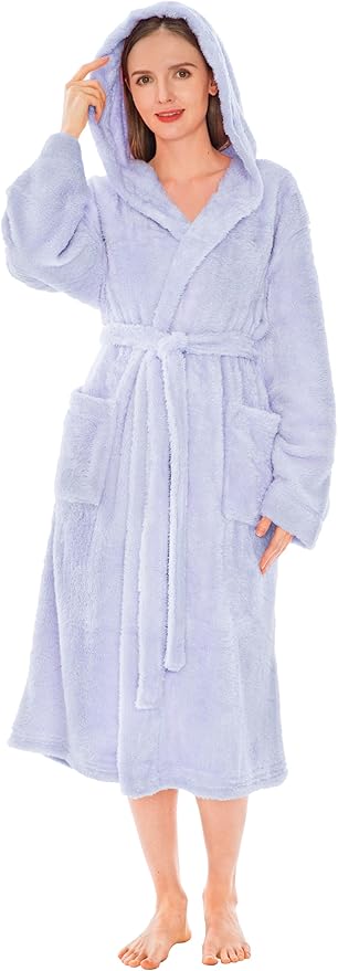 PAVILIA Women Hooded Plush Soft Robe | Fluffy Warm Fleece Sherpa Shaggy Bathrobe