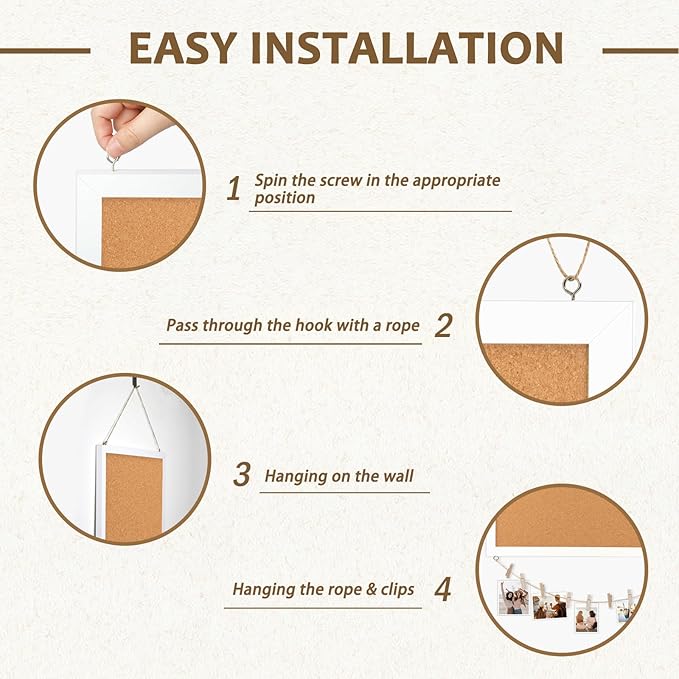 Double-Sided Cork Board for Wall, 16" x 12" Hanging Wood Framed Small Bulletin Board, Picture Display Vision Board Corkboards for Wall Room School Office Decor, 20 Pushpins (Vintage White)